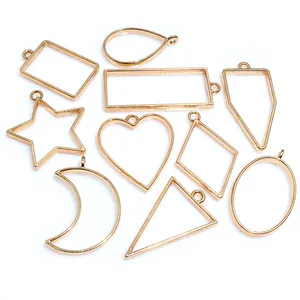 DIY Fabrication Bijoux Pendentifs Lunette Ouverte Alliage Zinc Cadre Creux Cœur Étoile Lune Formes Géométriques Résine Or