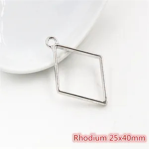 Ciondolo rombo cavo in lega di zinco rodiato 25x40mm per la creazione di gioielli fai-da-te
