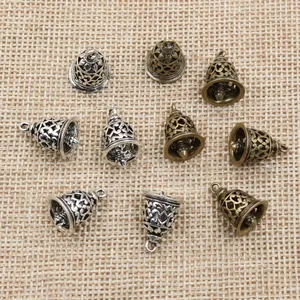DIY 3D hollow brass bell pendants in vintage bronze and silver for jewelry making