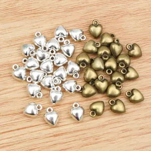 3D heart charms in silver and bronze finish for DIY necklace and bracelet jewelry making