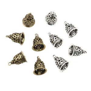 Retro 3D brass hollow bell pendants in bronze and silver for DIY jewelry crafting