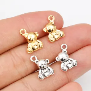 3D Bear Alloy Charms For DIY Jewelry Making Bowtie Design Antique Silver Gold Vintage Style Animal Pendants For Necklace