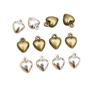 3D heart alloy charms for DIY jewelry making in silver and bronze finish, 12 pieces
