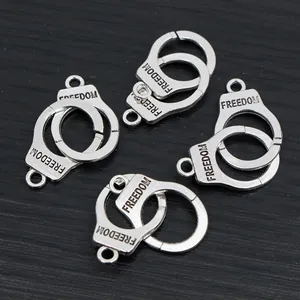 Silver alloy handcuff pendants with Freedom engraving for DIY jewelry necklaces