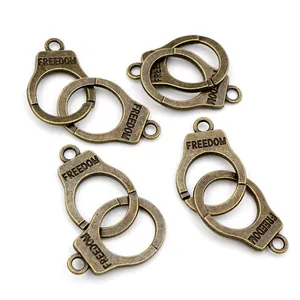 Antique bronze handcuff pendants featuring FREEDOM engraving for DIY jewelry accessories