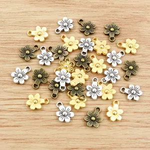 Pequeños Colgantes de Aleación Forma de Flor Accesorios para Creación de Joyas DIY Amuletos Oro Plata Bronce para Collar Pulsera Manualidades