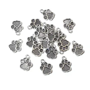 Dijes de huella de perro en plata antigua para joyas DIY collares y pulseras