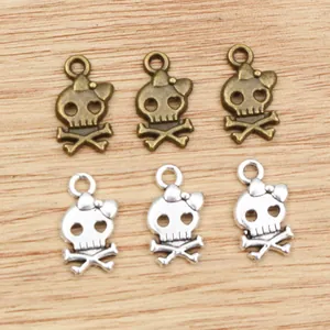 Schädel-Anhänger mit Schleife aus Legierung für DIY Schmuck in Bronze und Silber