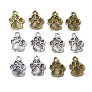 Colgantes de huella de perro en bronce y plata para manualidades de joyas 15x11mm