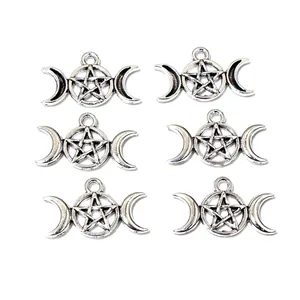 6pcs antique silver triple moon and pentagram alloy charms for DIY jewelry making