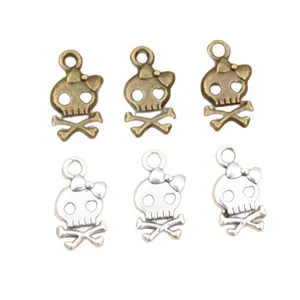 Totenkopf mit Schleife Anhänger für DIY Schmuck in Bronze und Silber Ausführung