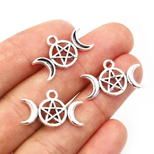 Antique Silver Zinc Alloy Triple Moon Pentagram Pendant Mystical Wiccan Pagan Goddess Charms For DIY Jewelry Making Necklace Bracelet