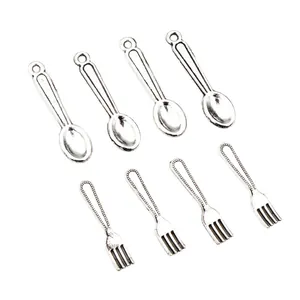 8pcs silver alloy mini spoon and fork pendants for DIY jewelry making and crafts