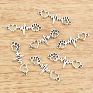 Silver heart and pet paw print alloy pendants for DIY necklaces and bracelets