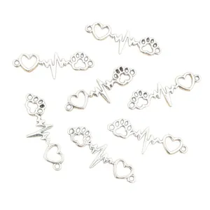 Silver alloy heart and paw print charms for DIY jewelry making necklaces and bracelets