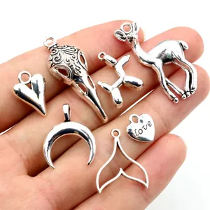 Vintage Antique Silver Alloy Pendants Charms Heart Deer Balloon Dog Moon Fish Tail For DIY Necklace Bracelet Jewelry Making Accessories