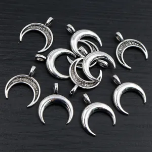 Polished silver alloy crescent moon pendants for DIY jewelry making and necklace crafts