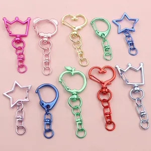 Crochets de Porte-clés à Fermoir Mousqueton en Alliage de Zinc Coloré pour la Fabrication de Bijoux DIY Cœur Étoile Pomme Couronne Ours