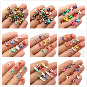 Ciondoli in Acciaio Inossidabile Smaltato Malocchio Quadrifoglio Stella Marina Fiore per DIY Collana Bracciale Gioielli Accessori