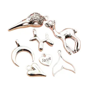 Vintage silver alloy charms set featuring heart, deer and balloon dog for DIY jewelry making
