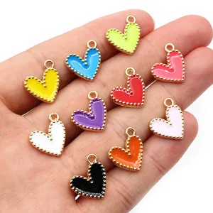 Colorful alloy heart pendants in ten colors with gold beaded edges for DIY jewelry making