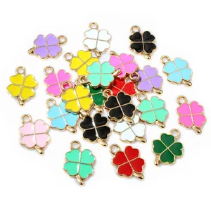 Pendentifs trèfle à quatre feuilles en émail coloré et alliage doré pour bijoux DIY