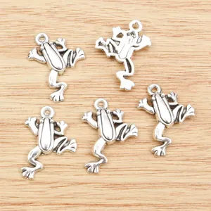 Set of 5 antique silver frog pendants for DIY jewelry making and necklace crafts