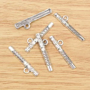 Silver flute musical instrument alloy charms for DIY necklaces and jewelry pendants
