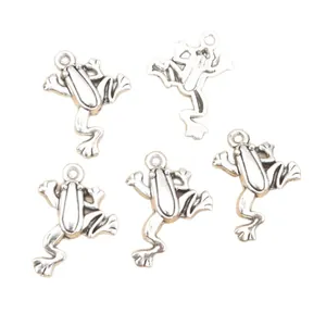 Set of five silver alloy frog charms for DIY necklaces and bracelets, 23x18mm pendants