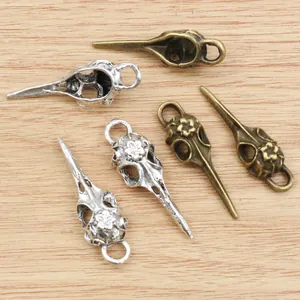 Silver and bronze bird skull alloy pendants with floral carvings for DIY jewelry making