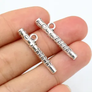 Antique Silver Alloy Musical Instrument Flute Pendant Charm For DIY Necklace Bracelet Making Retro Jewelry Accessories