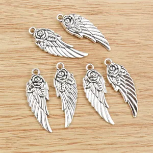 Antiksilberne Blumen-Flügel-Anhänger aus Legierung für DIY-Halsketten und Armbänder