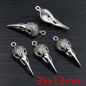 Antique silver bird skull pendant in 35x13mm size for DIY jewelry making sets