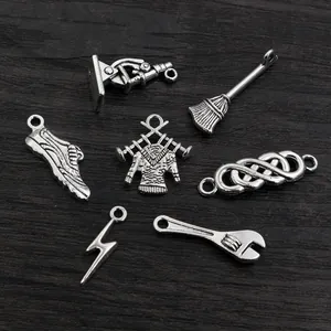 Retro silver alloy charms set including wrench broom and shoe for DIY jewelry making