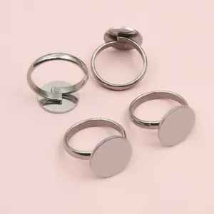 Adjustable stainless steel ring bases with flat blank pads for DIY jewelry making
