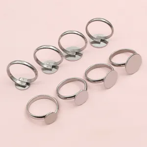 Set of 8 stainless steel adjustable ring bases with flat trays for DIY jewelry making