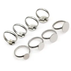 High Quality Stainless Steel Adjustable Ring Base With Flat Round Tray For DIY Jewelry Making Vintage Metal Findings Accessory