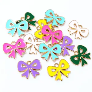 Colgantes de Lazo de Aleación de Esmalte Coloridos Dijes de Lazo de Metal en Tono Dorado Para Creación de Joyas DIY Collar Pulsera Accesorio de Artesanía