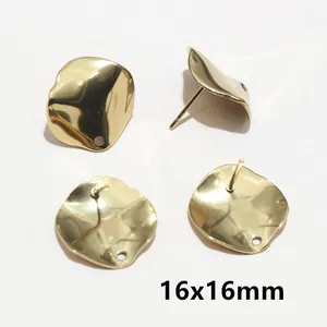 Detailed view of 16x16mm irregular wavy gold earrings base with hanging loop for DIY jewelry