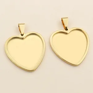 Golden heart-shaped stainless steel pendant bases for DIY jewelry making and setting