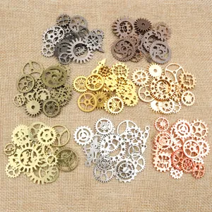 Steampunk alloy gear charms in 7 metallic finishes for DIY jewelry making sets