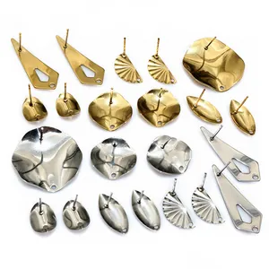 Stainless Steel Irregular Geometric Earring Stud Base With Hanging Loop For DIY Jewelry Making Gold Silver Earring Post