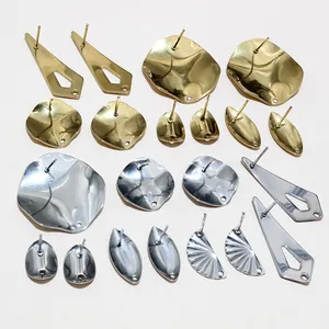 DIY stainless steel geometric stud earring findings with loop in gold and silver finish