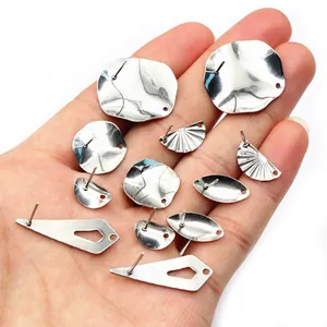 Irregular stainless steel geometric earring posts with jump ring loops for DIY jewelry