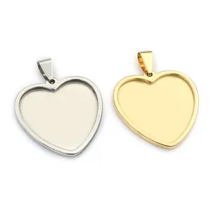 Heart Shape 304 Stainless Steel Pendant Base Cabochon Setting Tray DIY Jewelry Making Finding Blank Bezel Heart Pendant