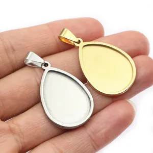 18x25mm Edelstahl Tropfenanhänger Rohlinge in Gold und Silber für DIY Schmuckdesign