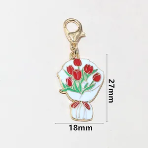 Detail of red tulip bouquet enamel charm with dimensions 27mm height and 18mm width