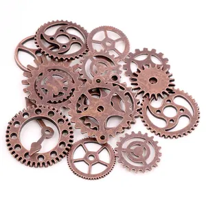 Close-up of vintage bronze alloy steampunk gears and mechanical watch parts for DIY crafts