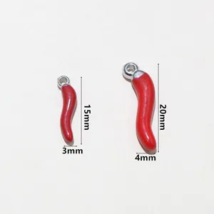Polished red chili pepper charms in 15mm and 20mm sizes with silver metal rings