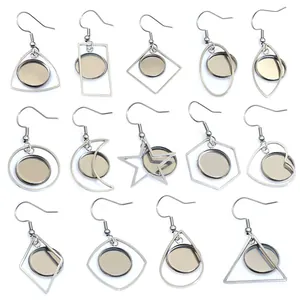 DIY gold stainless steel geometric earring frames and bezel setting tray kit